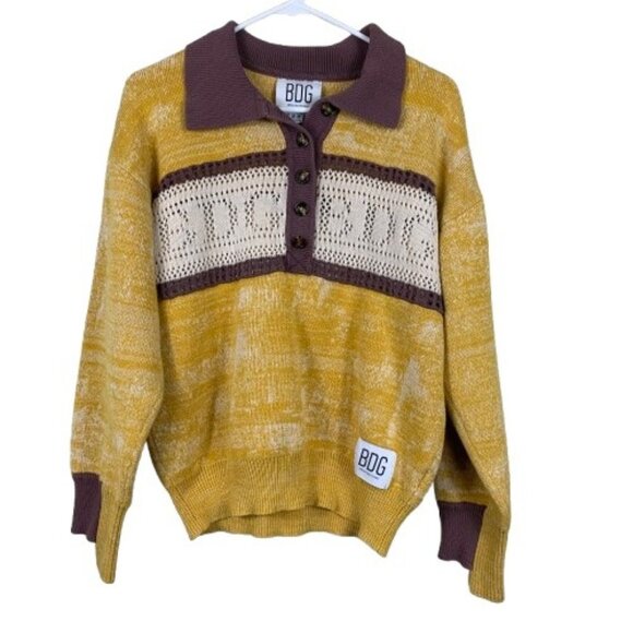 Urban Outfitters BDG Corrina Collared Knit Sweater Yellow Size Medium - Picture 1 of 8